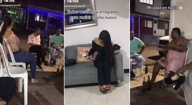 Papá recibe el Año Nuevo en toalla y tomando cerveza con sus familiares Papá recibe el Año Nuevo en toalla y tomando cerveza con sus familiares