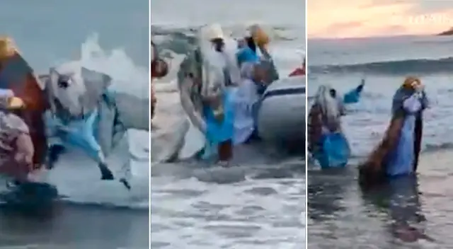 Viral: Reyes Magos son sorprendidos por una fuerte ola y caen al mar - VIDEO Viral: Reyes Magos son sorprendidos por una fuerte ola y caen al mar - VIDEO