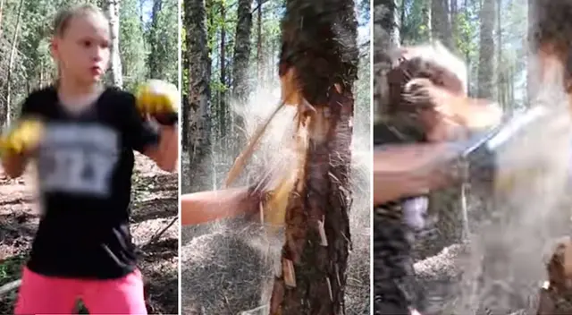Así entrena Saadvakass, la niña boxeadora que destroza árboles con sus puños - VIDEO