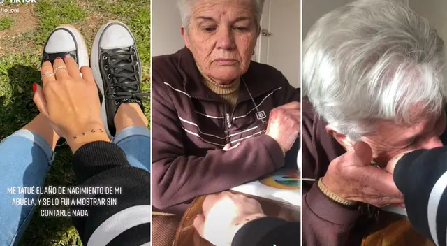 Joven sorprende a su abuelita con la fecha de su nacimiento en la mano Joven sorprende a su abuelita con la fecha de su nacimiento en la mano