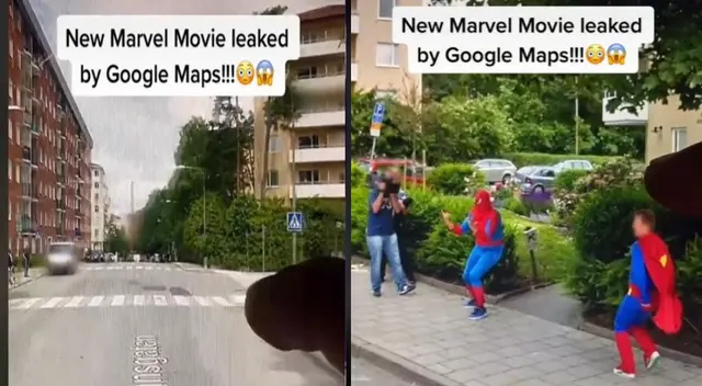 En las imágenes que muestra el usuario, Spiderman está en pose de lanzar su telaraña, mientras que Superman estaría bailando. En las imágenes que muestra el usuario, Spiderman está en pose de lanzar su telaraña, mientras que Superman estaría bailando.