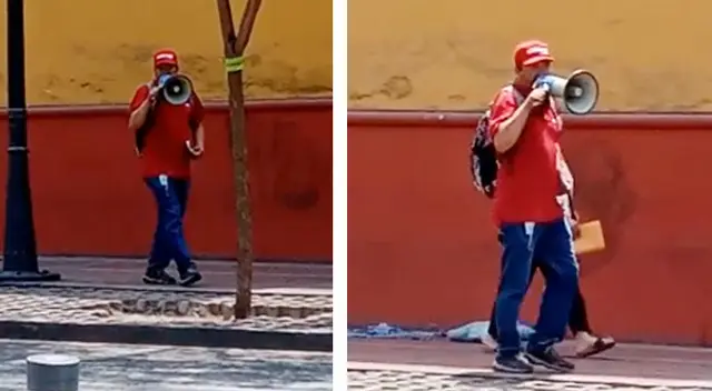 Sujeto con megáfono en mano transita por calles de Lima incentivando a no vacunar a los niños.