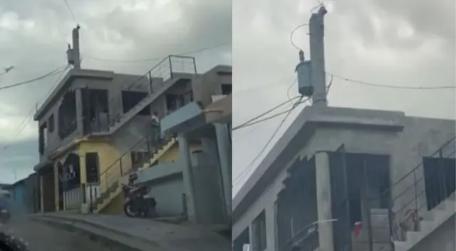 Viral: familia usa poste de luz como columna para construir su casa - VIDEO Viral: familia usa poste de luz como columna para construir su casa - VIDEO