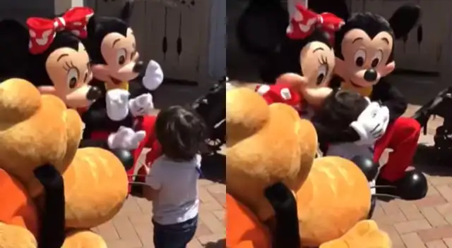 Mickie y Minnie Mouse saludan en señas a niño sordo.