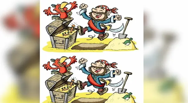 Acertijo visual: encuentra las 3 diferencias en imagen de un pirata y su tesoro Acertijo visual: encuentra las 3 diferencias en imagen de un pirata y su tesoro