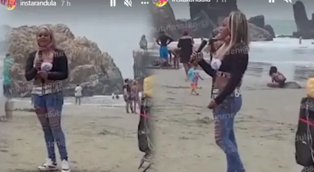 Yessenia Villanueva, hija de Melcochita, demuestra su talento cantando en una playa