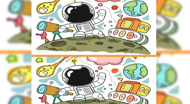 Acertijo visual nivel PRO: encuentra las 5 diferencias en la imagen del astronauta Acertijo visual nivel PRO: encuentra las 5 diferencias en la imagen del astronauta