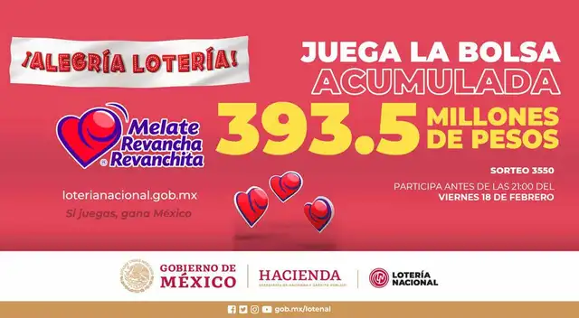 Lotería Nacional: Melate, revancha y revanchita sorteo N° 3550