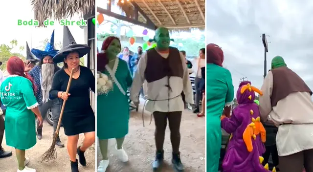 ¡Y fueron felices! Novios vestidos de Shrek y Fiona se dan el 'sí' en su matrimonio