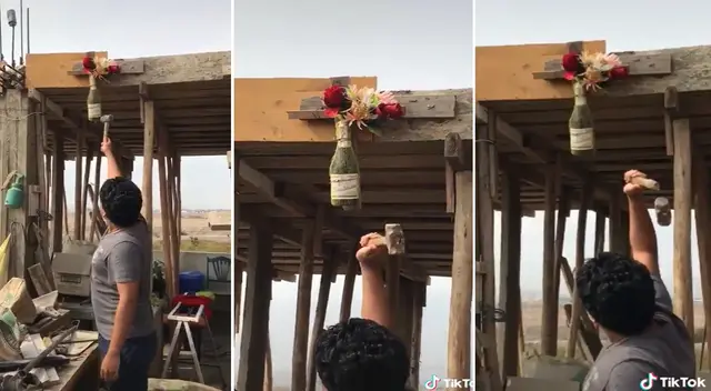 Joven quiso bautizar casa con champagne y final sorprende a todos