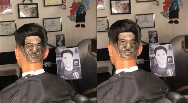 Joven se hace corte de cabello con la cara de Lapadula previo al Perú vs Paraguay