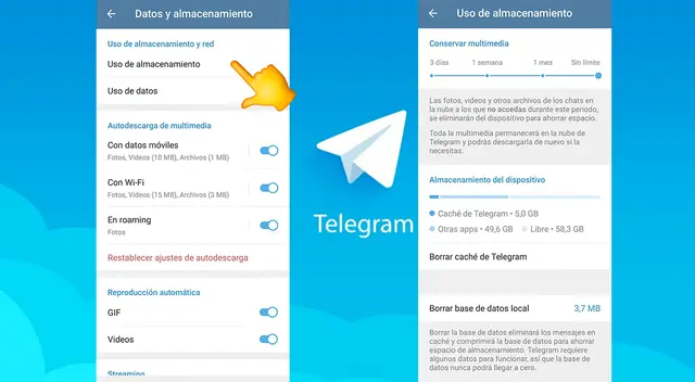  <strong>Telegram</strong>: <strong>configurar el uso de almacenamiento </strong>    