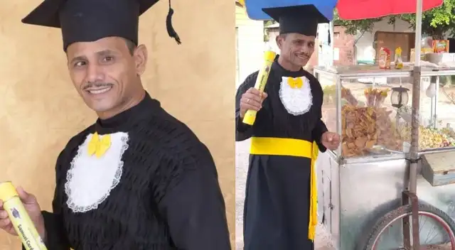 Viral: Hombre que vende palomitas se graduó de la Universidad a los 54 años