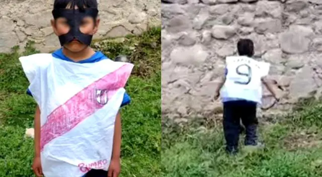 Ingenioso niño elabora camiseta y máscara al estilo Lapadula con una bolsa de plástico Ingenioso niño elabora camiseta y máscara al estilo Lapadula con una bolsa de plástico
