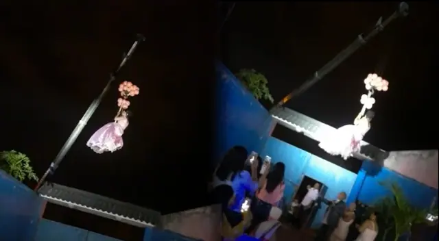 Quinceañera hace ingreso triunfa a su fiesta en una grúa