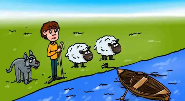 Ayuda al hombre a pasar con sus ovejas sin que el lobo las ataque