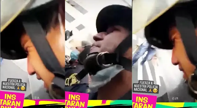Policía queda herido durante marcha y rompe en llanto: Policía queda herido durante marcha y rompe en llanto: