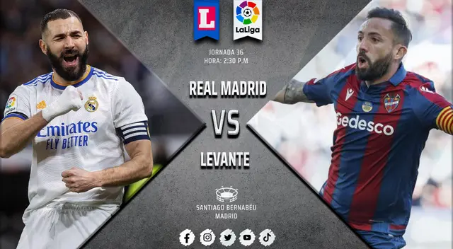 Real Madrid vs. Levante jugarán por la fecha 36 de LaLiga Real Madrid vs. Levante jugarán por la fecha 36 de LaLiga