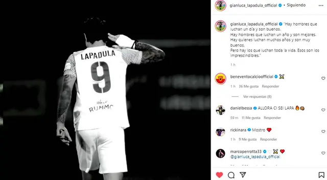 Gianluca Lapadula y su mensaje en Instagram Gianluca Lapadula y su mensaje en Instagram