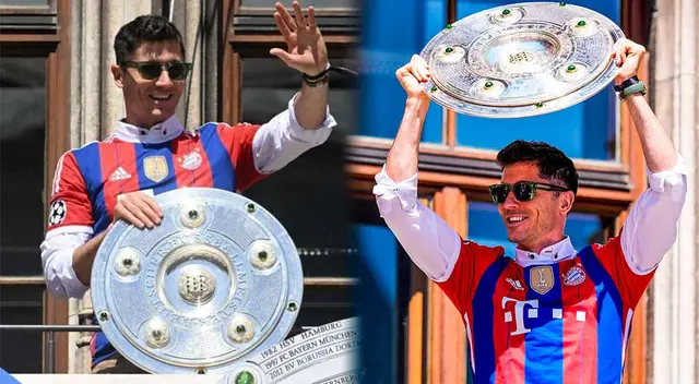 Robert Lewandowski utilizó camiseta azulgrana en celebración del título del Bayern Múnich Robert Lewandowski utilizó camiseta azulgrana en celebración del título del Bayern Múnich