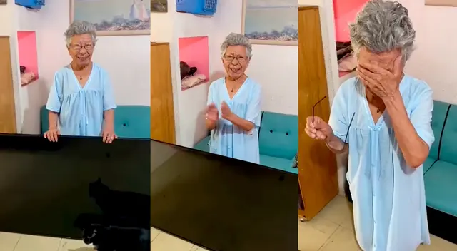 Abuelita llora al ver como su regalo se cayó al suelo y se puede haber malogrado. Abuelita llora al ver como su regalo se cayó al suelo y se puede haber malogrado.