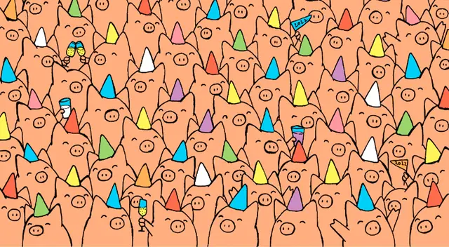 Reto visual: ¿ves a los cerditos sin gorro de fiesta? El reto imposible de resolver Reto visual: ¿ves a los cerditos sin gorro de fiesta? El reto imposible de resolver