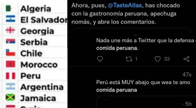 Redes sociales estallan por ranking de cocina que ubica a Perú debajo de Chile