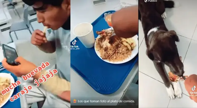 Joven le quita pollo a su amigo y le da a un perro de la calle. Joven le quita pollo a su amigo y le da a un perro de la calle.