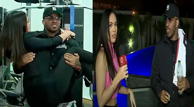 Farfán se animó a demostrar que viene recuperándose y carga a Jazmín Pinedo.