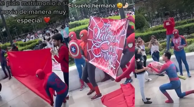 Joven disfrazado de Spider-Man convoca al 'multiverso' para pedirle matrimonio a su novia Joven disfrazado de Spider-Man convoca al 'multiverso' para pedirle matrimonio a su novia