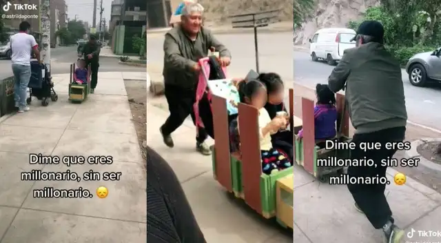 Adulto mayor crea carrito de madera para recoger a nietas y usuarios se conmueven en redes