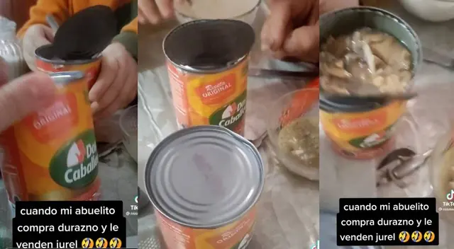 ¡Lo tomaron con humor! Abuelito es engañado y recibe jurel en envases de durazno ¡Lo tomaron con humor! Abuelito es engañado y recibe jurel en envases de durazno