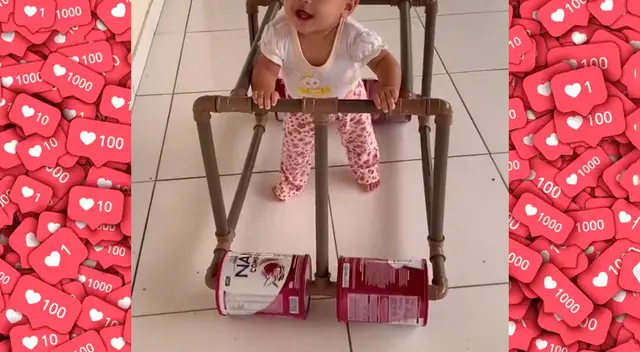 Ingenioso padre crea andador para su hija con latas recicladas y causa ternura Ingenioso padre crea andador para su hija con latas recicladas y causa ternura