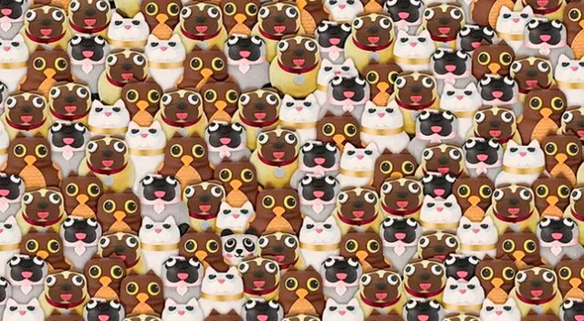 Encuentra al panda entre los pugs y buhos (Foto: composición Líbero)   