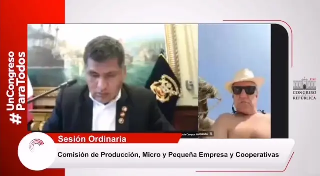 Congreso: Hernando Guerra activó cámara por error en sesión y se dejó ver en la playa Congreso: Hernando Guerra activó cámara por error en sesión y se dejó ver en la playa