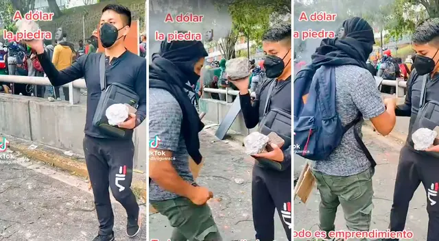 En medio de las protestas de Ecuador, un joven comenzó a vender piedras. En medio de las protestas de Ecuador, un joven comenzó a vender piedras.