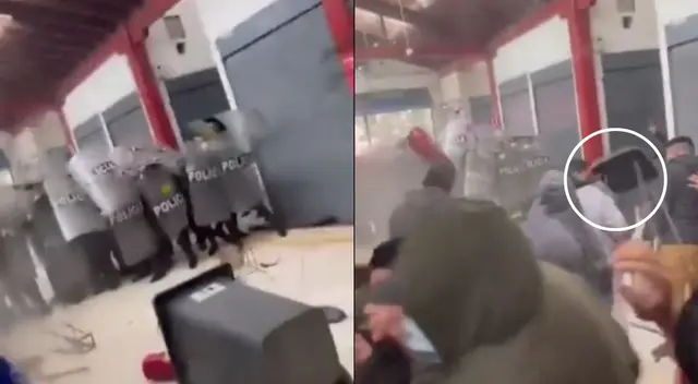 Policías intentaron ingresar a Las Malvinas, pero fueron agredidos con sillas - VIDEO Policías intentaron ingresar a Las Malvinas, pero fueron agredidos con sillas - VIDEO