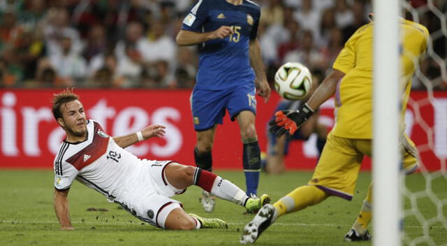 Mario Gotze en la definición ante Argentina en el Mundial de 2014. Mario Gotze en la definición ante Argentina en el Mundial de 2014.