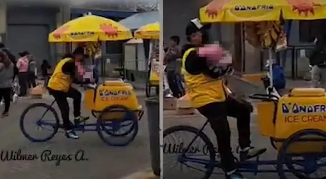 Heladero conmueve Tiktok al trabajar y llevar en brasos a su pequeña hija