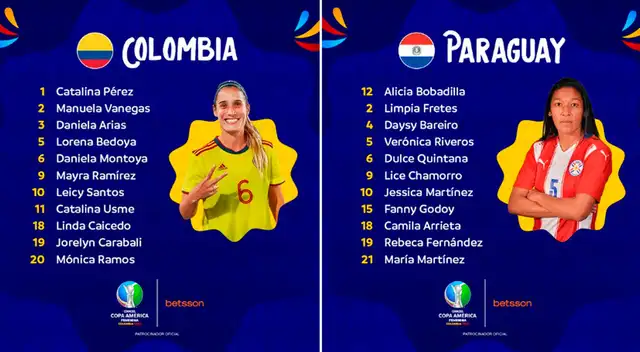 Alineaciones del Colombia vs. Paraguay femenino por la Copa América Femenina 2022   