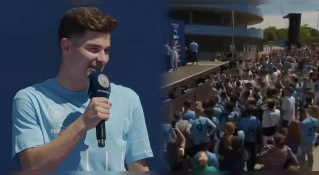 Julián Álvarez fue presentado ante miles de hinchas del Manchester City