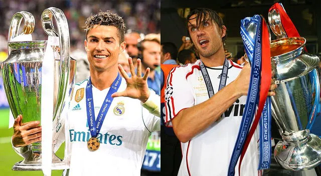 Cristiano Ronaldo y Paolo Maldini, los jugadores más títulos de Champions League y también con más finales registradas.   