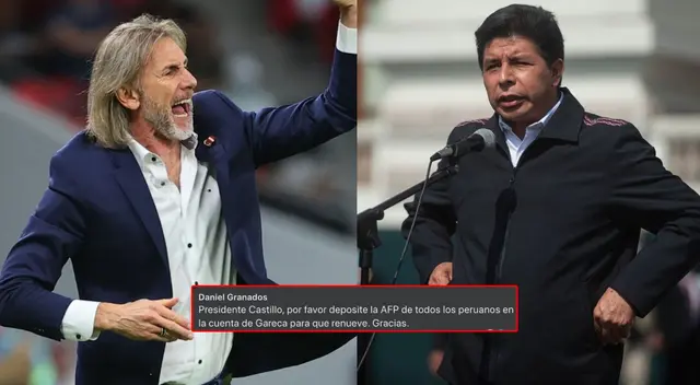 Hinchas piden a Castillo que deposite a Gareca AFP de todos para que renueve con Perú Hinchas piden a Castillo que deposite a Gareca AFP de todos para que renueve con Perú