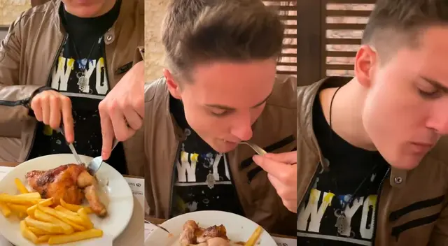 Mira la reacción de un joven español al probar por primera vez un pollo a la brasa. Mira la reacción de un joven español al probar por primera vez un pollo a la brasa.