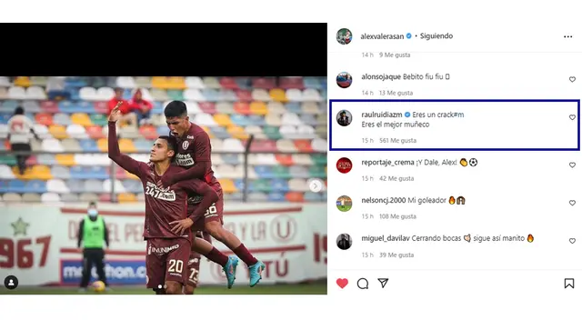 Raúl Ruidíaz comentó la foto de Alex Valera. (Foto: Instagram)   