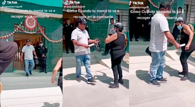 Madre recibe con correa en mano a su hijo que sale de comisaría. Madre recibe con correa en mano a su hijo que sale de comisaría.