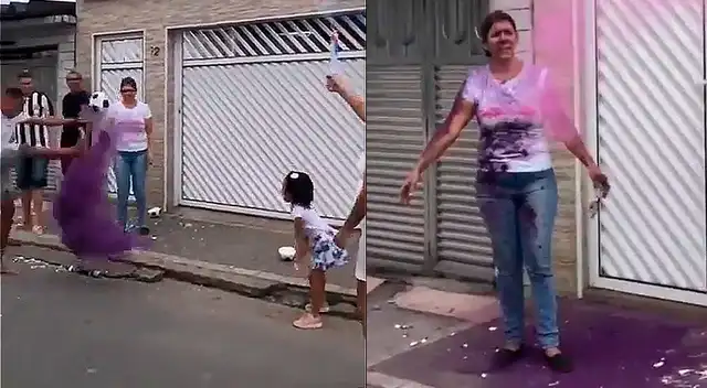 Revelación del género en Baby Shower termina manchando a la suegra ¿Va a ser un Barney? Revelación del género en Baby Shower termina manchando a la suegra ¿Va a ser un Barney?