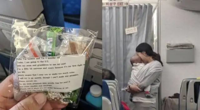 Viral: Madre regala bolsas de 'disculpa' a pasajeros de avión por si su bebé lloraba Viral: Madre regala bolsas de 'disculpa' a pasajeros de avión por si su bebé lloraba