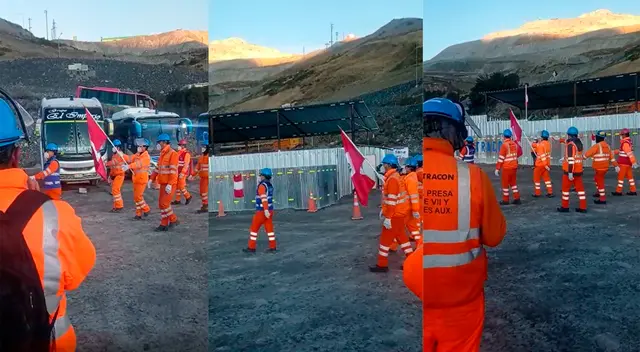 Al ritmo de la 'Marcha de bandera' un grupo de mineros desfilaba por Fiestas Patrias.