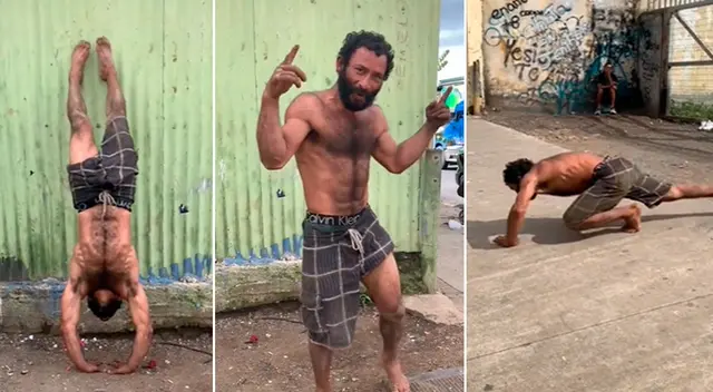 Hombre que vive en la calles demuestra su físico envidiable; observa cómo es que entrena